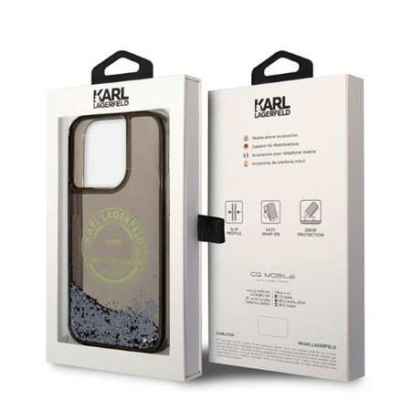 Karl Lagerfeld Liquid Glitter Round RSG Logo Case - pouzdro na iPhone 14 Pro (černé)