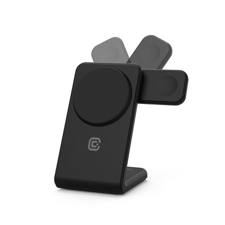 Crong MagSpot Pivot Stand - bezdrátová nabíječka 3 v 1 s MagSafe pro iPhone, Apple Watch a AirPods (černá)