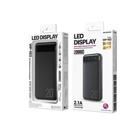 WEKOME WP-163 - Powerbank 20000 mAh Super Aufladung 2xUSB-A LED (Schwarz)
