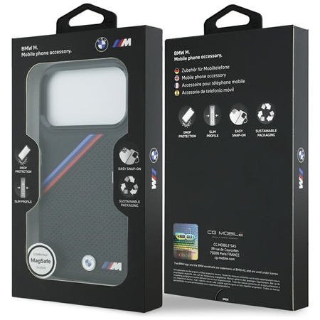 Pouzdro BMW M Tricolor Metal Logo MagSafe pro iPhone 17 Pro (černé)