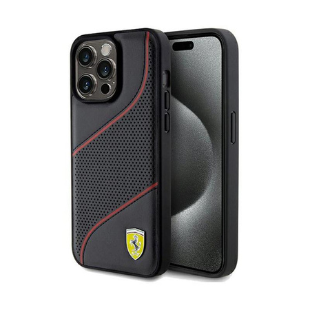 Ferrari Perforované kovové logo Waves - pouzdro pro iPhone 15 Pro Max (černé)