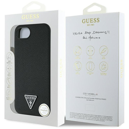 Guess Grained Triangle MagSafe - Hülle für iPhone 16e (schwarz)
