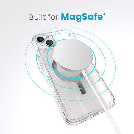 Speck Gemshell Grip + MagSafe - Coque pour iPhone 15 Plus (Transparent / Finition chromée)