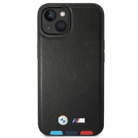 Kožené pouzdro BMW Hot Stamp Tricolor - iPhone 14 (černé)