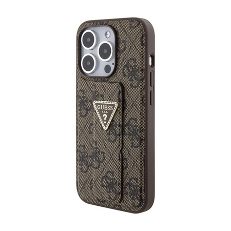 Pouzdro Guess Grip Stand 4G Triangle Strass Logo - iPhone 15 Pro Max (hnědé)
