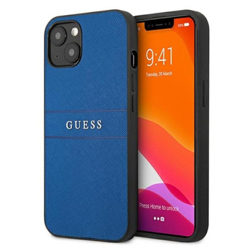 Guess Saffiano Metal Logo Stripes - Coque iPhone 13 (bleu)