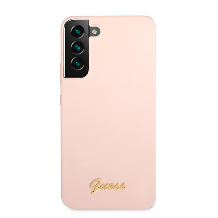 Guess Silicone Script Metal Logo - Etui Samsung Galaxy S22 (różowy)