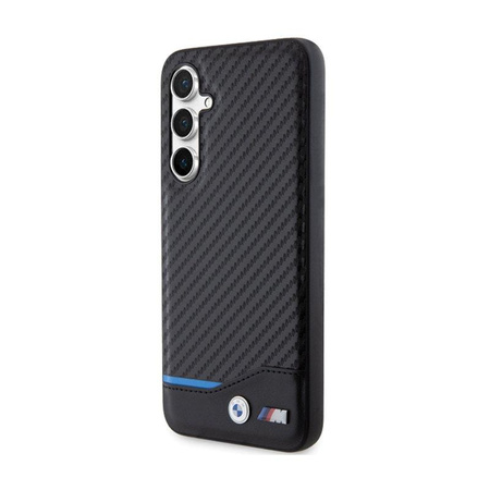 BMW Leder Carbon Blue Line - Samsung Galaxy S23 FE Tasche (schwarz)