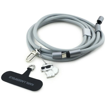 SZARY KABEL USB C 1.5M SZYBKIE ŁADOWANIE KARL LAGERFELD PASEK DO TELEFONU
