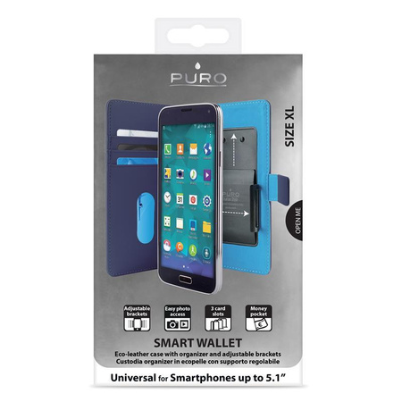 PURO Smart Wallet - Étui universel pour photos avec pochettes pour cartes et argent, taille XL (bleu)