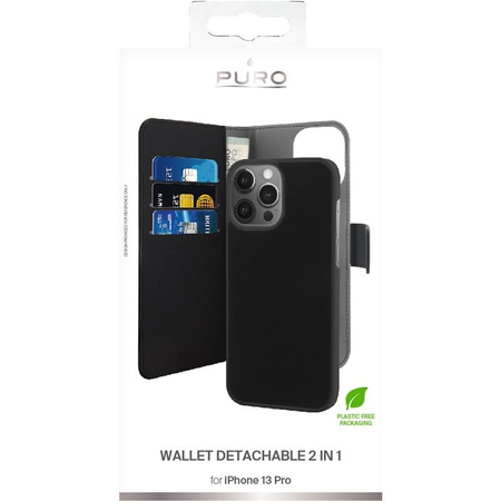 PURO Peněženkové odnímatelné pouzdro 2 v 1 pro iPhone 13 Pro (černé)