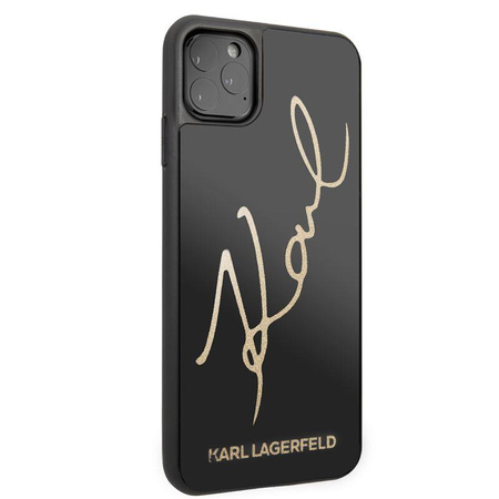 Karl Lagerfeld Double Layers Tempered Glass Glitter Signature Case - Coque pour iPhone 11 Pro Max (noir)