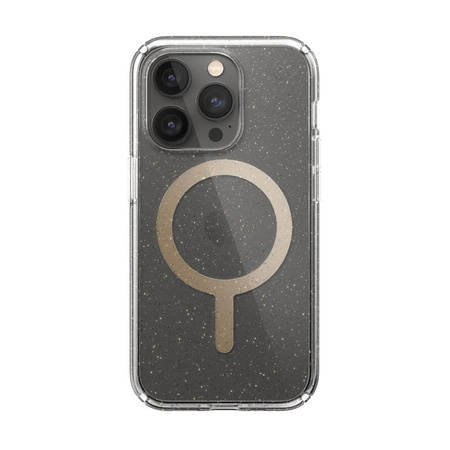 Speck Presidio Perfect-Clear mit Glitter + MagSafe - iPhone 14 Pro Hülle mit MICROBAN Beschichtung (Klar / Gold Glitter)