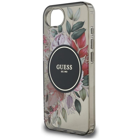 Guess IML Flowers MagSafe - Hülle für iPhone 16e (schwarz)