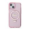 Guess Ring Stand Script Glitter MagSafe - iPhone 15 Plus Case (pink)