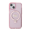Guess Ring Stand Script Glitter MagSafe - Etui iPhone 15 Plus (różowy)