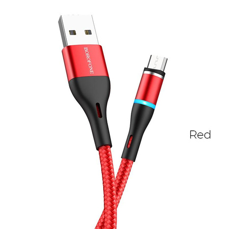 Borofone - USB-A to microUSB cable with magnetic tip and backlight, 1.2 m (Red)