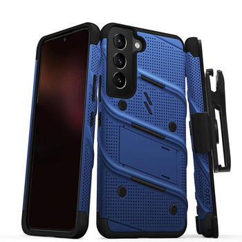 ZIZO BOLT Serie - Samsung Galaxy S22 gepanzerte Hülle mit 9H Glas für Bildschirm + Halterung mit Ständer (blau)