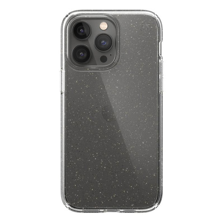 Speck Presidio Perfect-Clear mit Glitter - iPhone 14 Pro Max Hülle mit MICROBAN-Beschichtung (Klar / Gold Glitter)