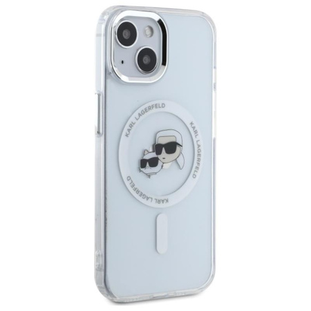 Karl Lagerfeld IML Metal Karl & Choupette Head MagSafe - Coque pour iPhone 15 (blanc)