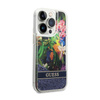 Guess Liquid Glitter Flower - pouzdro pro iPhone 14 Pro (modré)