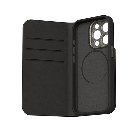 Moshi Overture MagSafe - Leather 3-in-1 flip case for iPhone 15 Pro (Midnight Black)