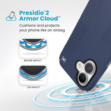 Speck Presidio2 Grip - pouzdro pro iPhone 16 (pobřežní modrá / prachově šedá / bílá)