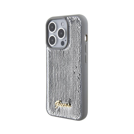 Guess Sequin Script Metal - Coque iPhone 15 Pro (argent)