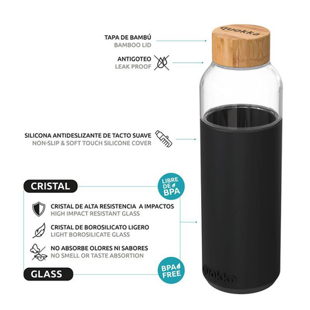 Quokka Flow - Glaswasserflasche 660 ml (Schwarz)