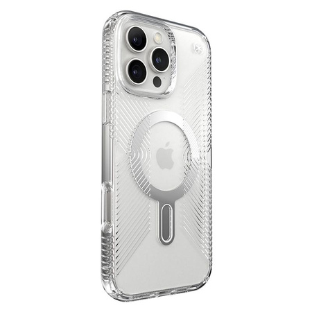 Speck Presidio Perfect-Clear Grip ClickLock & MagSafe - iPhone 16 Pro Max Case (Clear / Chrome Finish / Serene Silver)