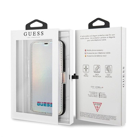 Guess Iridescent Booktype - pouzdro pro iPhone 11 Pro Max (stříbrné)