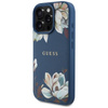Guess Genarbtes Blumenmuster MagSafe - Hülle für iPhone 16 Pro Max (blau)
