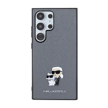 Karl Lagerfeld Saffiano Karl & Choupette Metal Pin - Etui Samsung Galaxy S24 Ultra (gris)