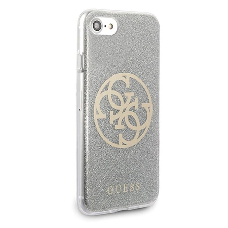 Guess Circle Glitter 4G - Coque iPhone SE 2020 / 8 / 7 (Gris clair)