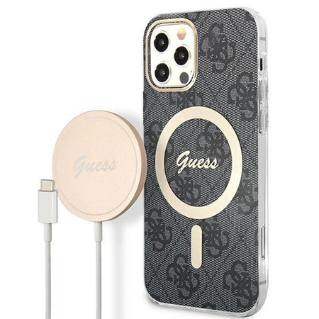 Guess Bundle Pack MagSafe 4G - pouzdro MagSafe pro iPhone 12 / iPhone 12 Pro + nabíječka (černá/zlatá)