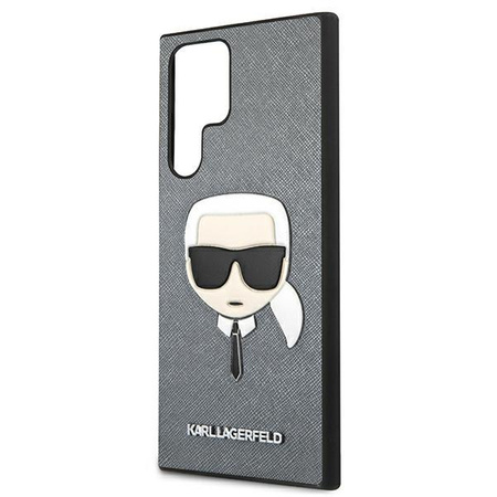 Karl Lagerfeld Saffiano Ikonik Karl`s Head - Étui pour Samsung Galaxy S22 Ultra (argent)