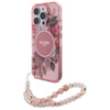 Guess IML Blumen mit Perle Riemen MagSafe - iPhone 16 Pro Fall (rosa)