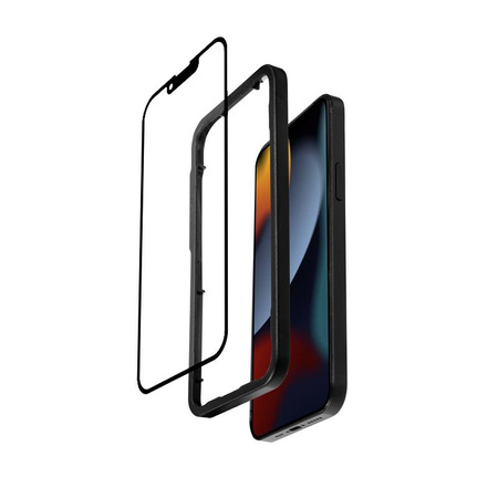 Crong antibakteriális 3D páncélüveg - 9H edzett üveg teljes képernyőre iPhone 16e / iPhone 14 / iPhone 13 / iPhone 13 Pro + beszerelési kerethez