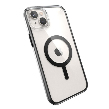 Speck Presidio Perfect-Clear with Impact Geometry + MagSafe - iPhone 14 Plus Case with MICROBAN Coating (Clear / Black)