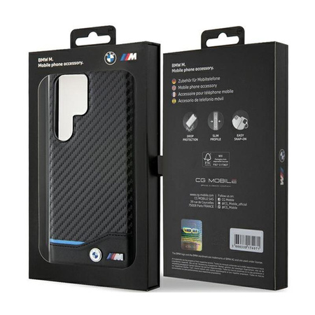 BMW Leather Carbon Blue Line - Etui Samsung Galaxy S24 Ultra (noir)