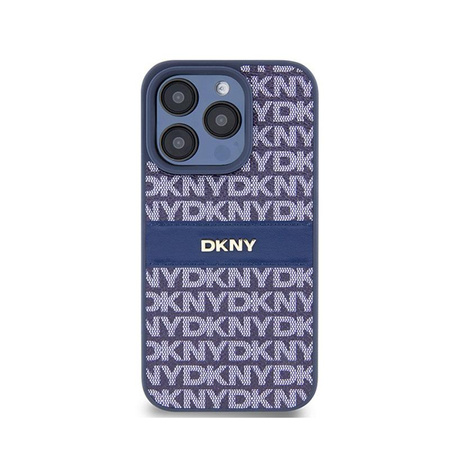 DKNY Leather Mono Stripe & Metal Logo - Coque pour iPhone 15 Pro (bleu)