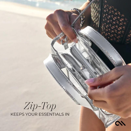 Case-Mate Micro Tote Bag – Wasserdichte Umhängetasche (Silver Chrome/Clear)