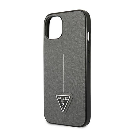 Guess Saffiano Triangle Logo Case - pouzdro pro iPhone 14 Plus (stříbro)