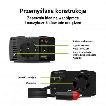 Green Cell - Měnič napětí Inverter 24V na 230V 150W/300W Čistá sinusovka