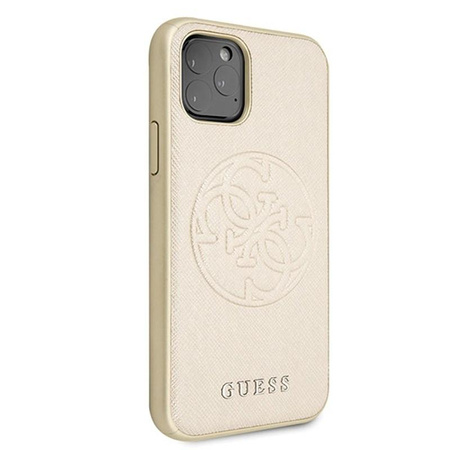 Guess Saffiano 4G Circle Logo - iPhone 11 Pro Max Case (Gold)