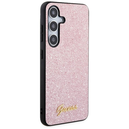 Pouzdro Guess Glitter Flakes Metal Logo - Samsung Galaxy S24 (růžové)