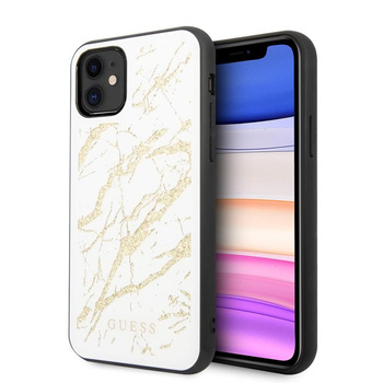 Guess Marble Glass Gold Glitter - Coque iPhone 11 (blanc)