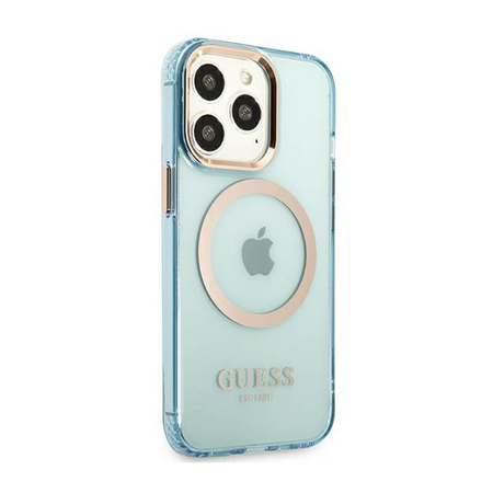 Guess Gold Outline Průsvitné pouzdro MagSafe - iPhone 13 Pro (modré)