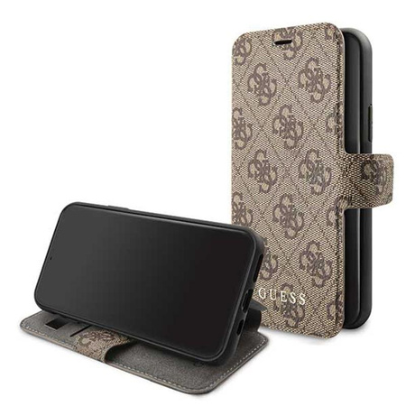 Guess Booktype 4G Charms Collection - pouzdro na iPhone 11 s přihrádkami na karty (hnědé)