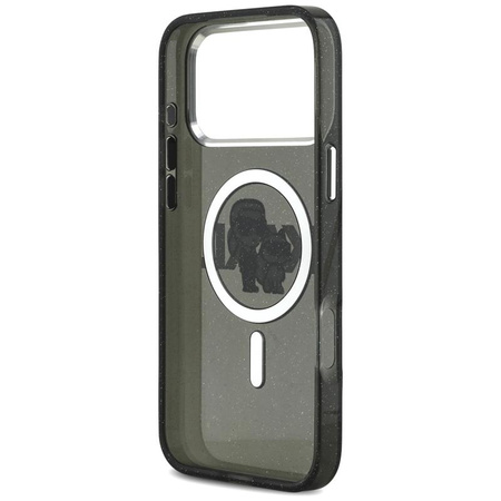 Karl Lagerfeld IML Glitter Karl & Choupette Sketch Logo MagSafe - Hülle für iPhone 17 Pro Max (schwarz)